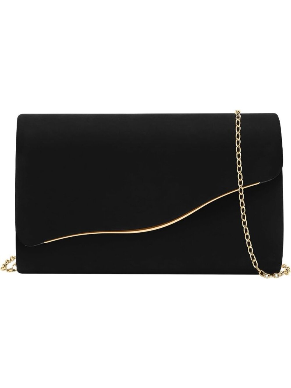 Women's Black Faux Suede Detachable Chain Strap Magnetic Evening Handbags